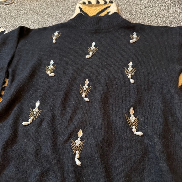 Cezanne Black Turtleneck Sweater with Beaded Pearl Embroidery - Picture 4 of 6